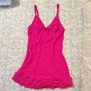 Victoria’s Secret vintage Pink Lace Baby doll dress with Ruffle Detail and bow